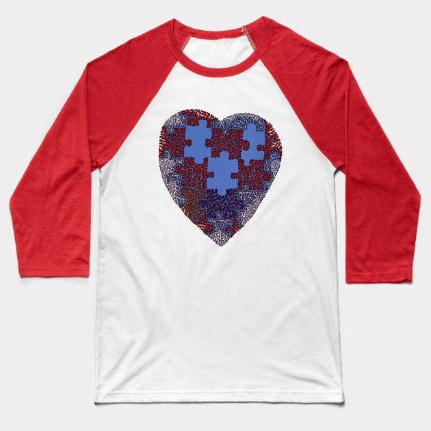 Puzzle Heart Missing Pieces Baseball T-Shirt by NightserFineArts